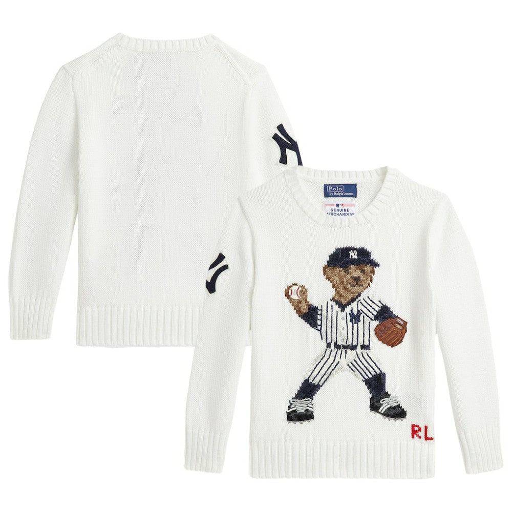 Yankees Polo Ralph Lauren Preschool Bear Pullover Sweater - White