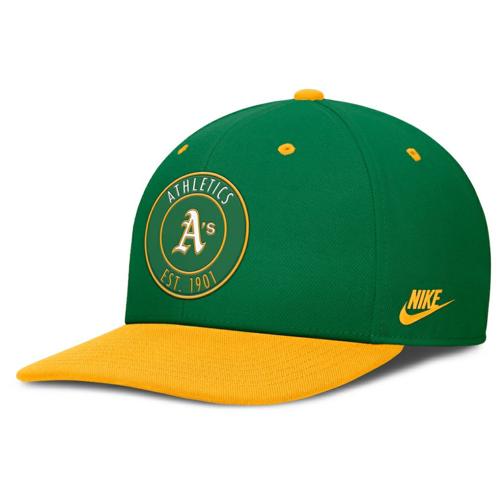 Athletics Cooperstown Collection Pro Dri-FIT Snapback Hat - Green/Gold | Nike