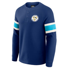 Pittsburgh Penguins Darius Rucker Collection by Fanatics Waffle-Knit Raglan Long Sleeve Henley T-Shirt Navy