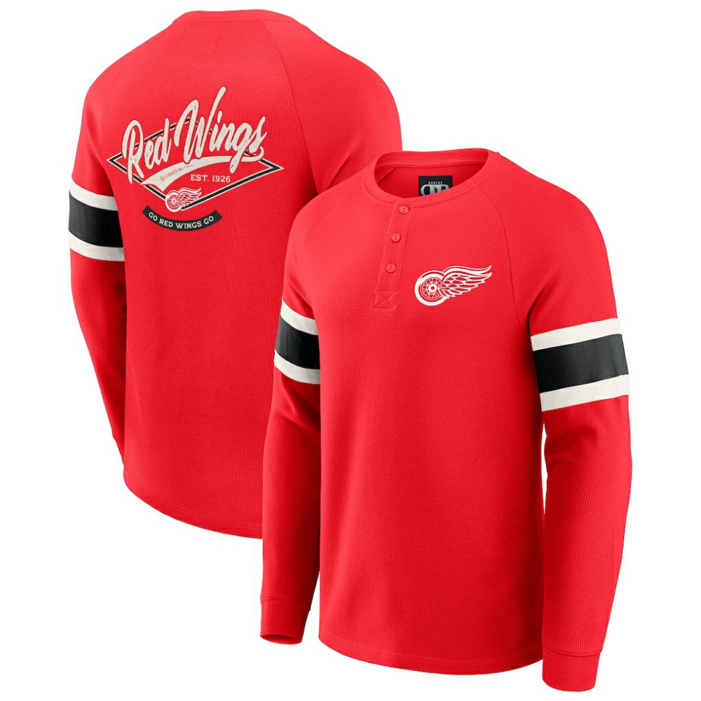 Detroit Red Wings Darius Rucker Collection by Fanatics Waffle-Knit Raglan Long Sleeve Henley T-Shirt Red