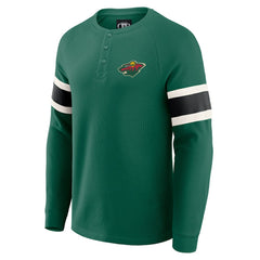Minnesota Wild Darius Rucker Collection by Fanatics Waffle-Knit Raglan Long Sleeve Henley T-Shirt Green