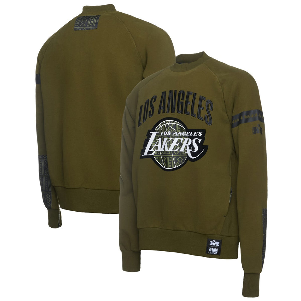Los Angeles Lakers NBA x Two Hype Culture & Hoops Collection Premium Pullover Sweatshirt - Olive on sale