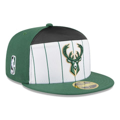 Milwaukee Bucks 2025 NBA Tip Off Split Panel 59FIFTY Fitted Hat - White/Hunter Green | New Era cheap
