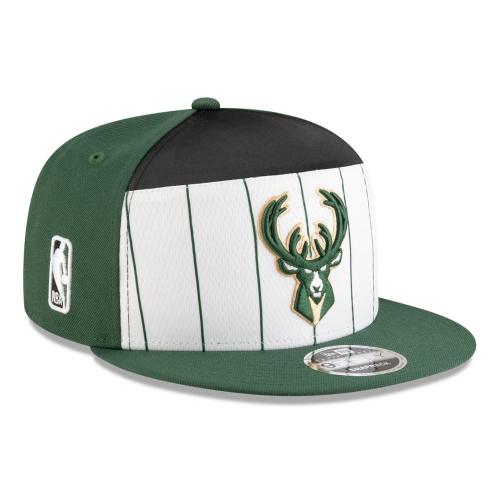 Milwaukee Bucks 2025 NBA Tip Off Split Panel 9FIFTY Snapback Hat - White/Hunter Green | New Era on sale
