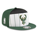 Milwaukee Bucks 2025 NBA Tip Off Split Panel 9FIFTY Snapback Hat - White/Hunter Green | New Era on sale