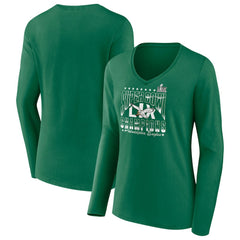 Philadelphia Eagles Women's Super Bowl LIX Champions Retro Logo Long Sleeve V-Neck T-Shirt - Kelly Green discount