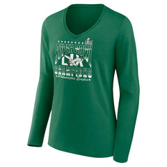Philadelphia Eagles Women's Super Bowl LIX Champions Retro Logo Long Sleeve V-Neck T-Shirt - Kelly Green discount