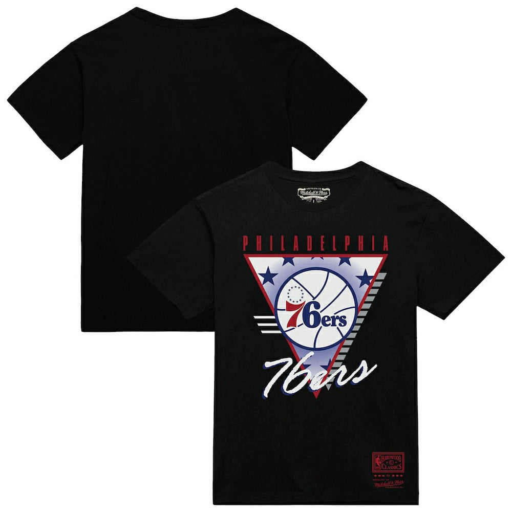 Philadelphia 76ers Worldwide Collection Tri-Logo T-Shirt - Black | Mitchell & Ness for sale