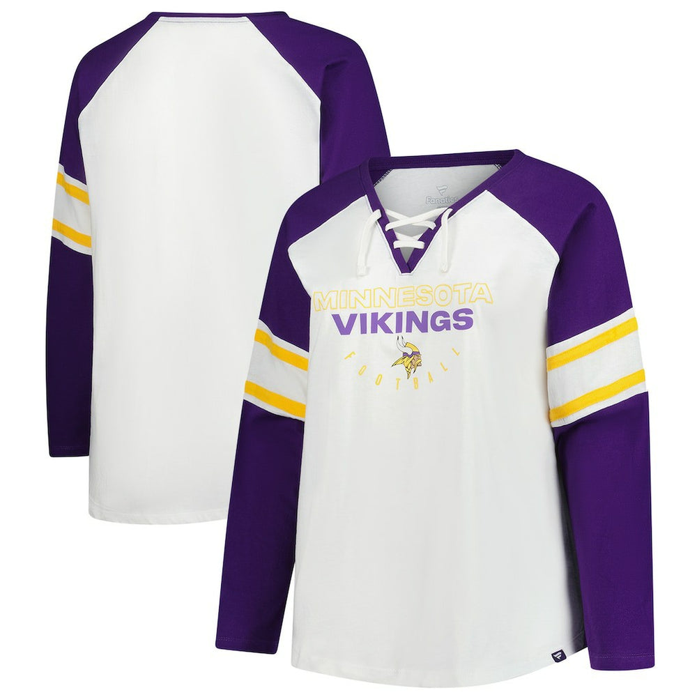 Minnesota Vikings Women's Plus Size Redzone Lace Up Long Sleeve T-Shirt - White for sale