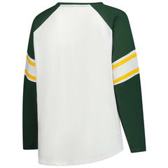 Green Bay Packers Women's Plus Size Redzone Lace Up Long Sleeve T-Shirt - White cheap