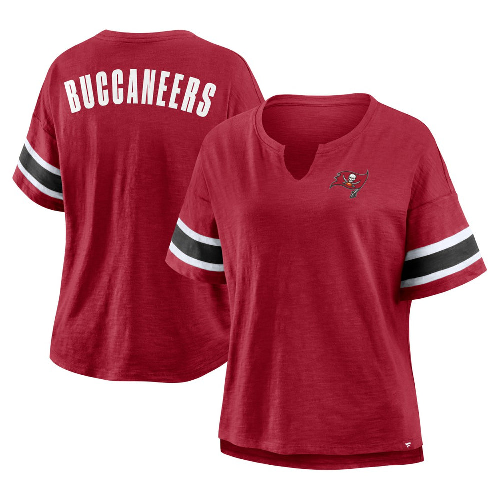 Tampa Bay Buccaneers Women's Plus Size Redzone Notch Neck T-Shirt - Red outlet