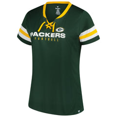 Green Bay Packers Women's Plus Size Rhinestone Redzone Athena Lace-Up Notch Neck T-Shirt - Green sale