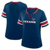 Houston Texans Women's Plus Size Red Zone Athena Lace-Up V-Notch Neck T-Shirt - Navy for sale
