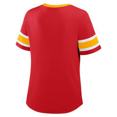 Kansas City Chiefs Women's Plus Size Red Zone Athena Lace-Up V-Notch Neck T-Shirt - Red discount