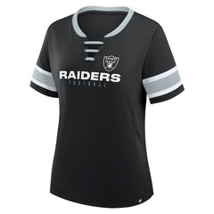 Las Vegas Raiders Women's Plus Size Red Zone Athena Lace-Up V-Notch Neck T-Shirt - Black sale