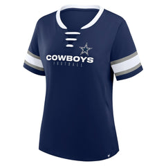Dallas Cowboys Women's Plus Size Red Zone Athena Lace-Up V-Notch Neck T-Shirt - Navy online