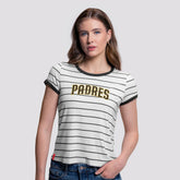 San Diego Padres Lusso Women's Natasha Striped T-Shirt - White