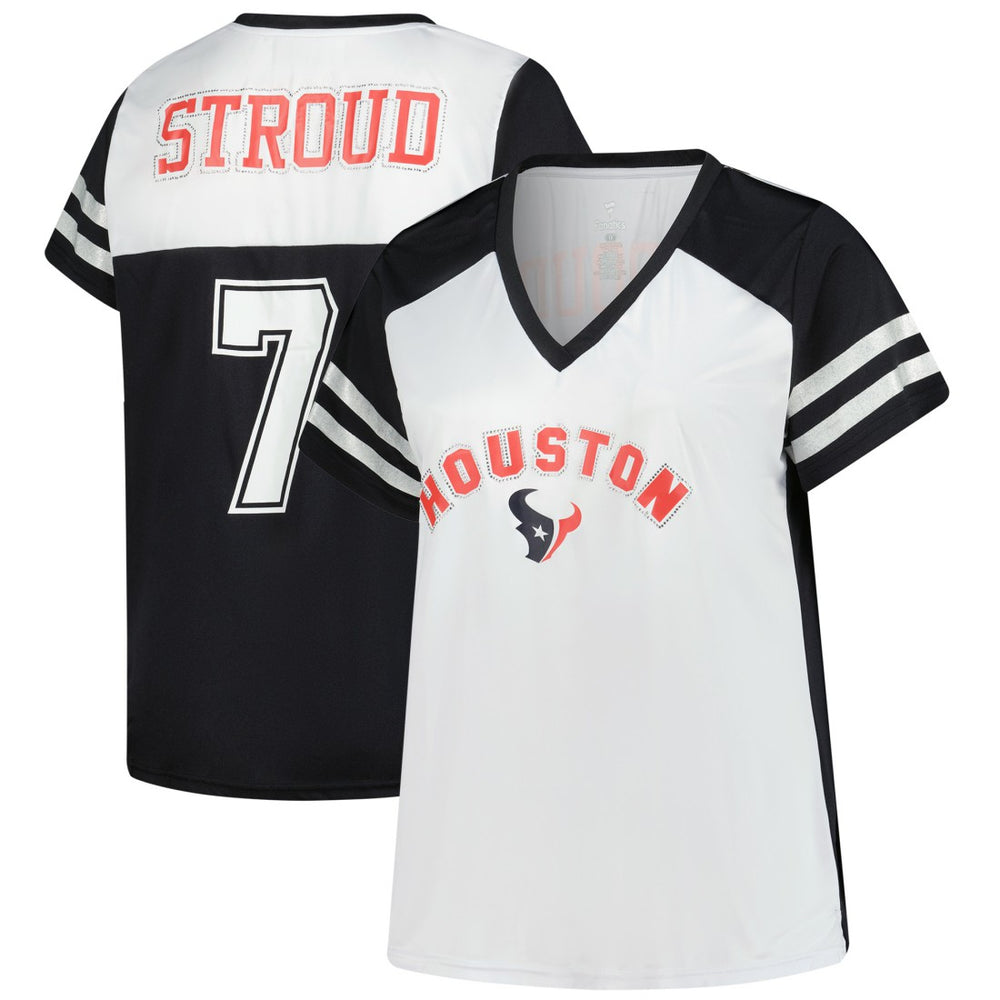 C.J. Stroud Houston Texans Women's Plus Size Bling V-Neck T-Shirt - White sale