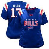 Josh Allen Buffalo Bills Women's Plus Size Name & Number Raglan Lace V-Neck T-Shirt - Royal discount