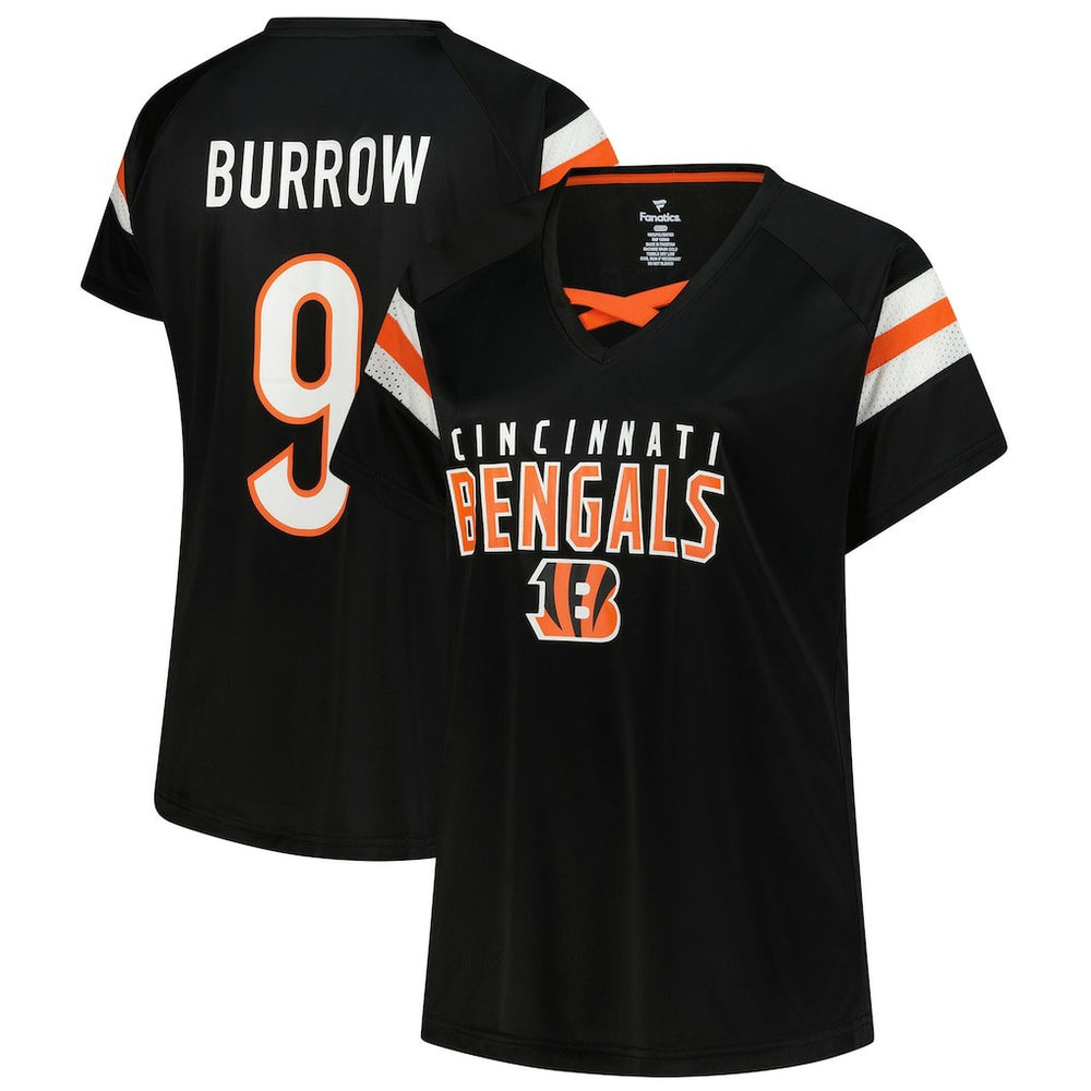 Joe Burrow Cincinnati Bengals Women's Plus Size Name & Number Raglan Lace V-Neck T-Shirt - Black online