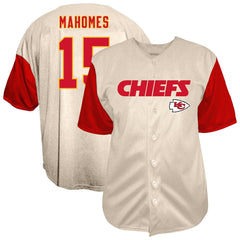 Patrick Mahomes Kansas City Chiefs Big & Tall Baseball Button-Up Shirt - Cream discount