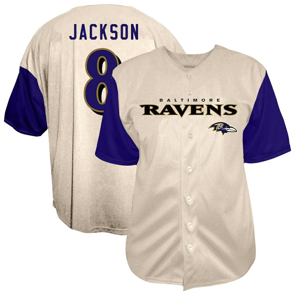Lamar Jackson Baltimore Ravens Big & Tall Baseball Button-Up Shirt - Cream online