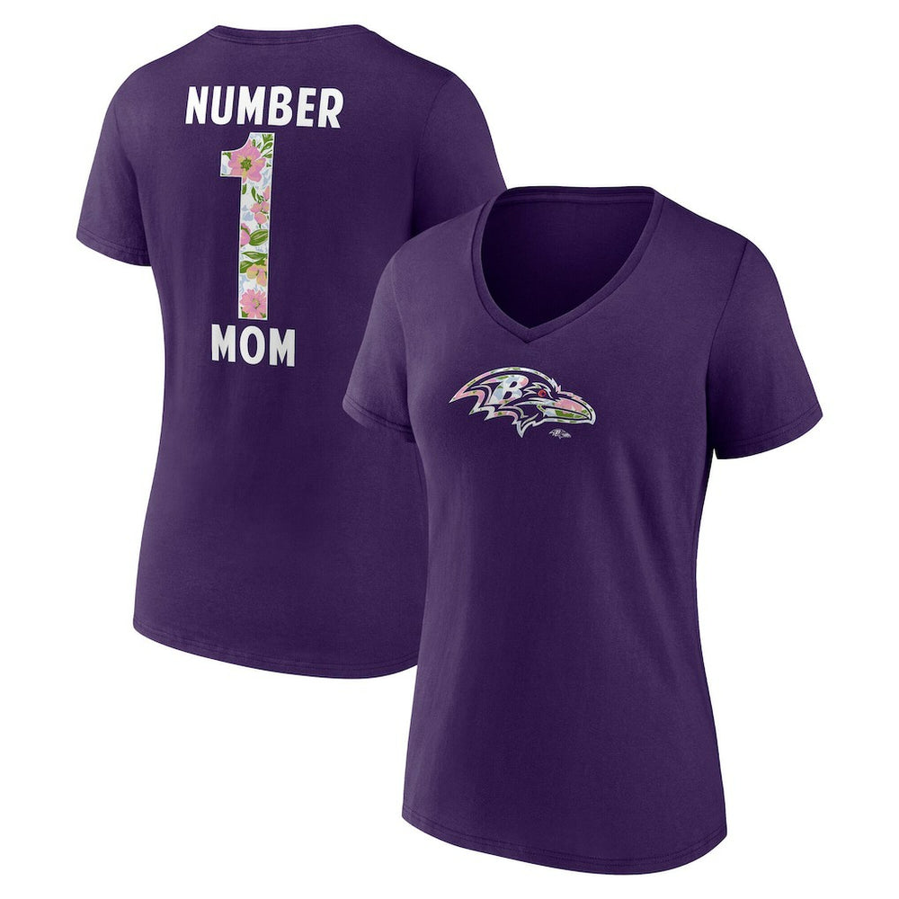 Baltimore Ravens Women's Number 1 Mom Floral V-Neck T-Shirt - Purple on sale