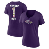 Baltimore Ravens Women's Number 1 Mom Floral V-Neck T-Shirt - Purple on sale
