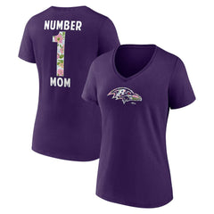 Baltimore Ravens Women's Number 1 Mom Floral V-Neck T-Shirt - Purple on sale