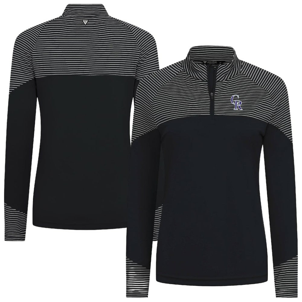 Colorado Rockies Levelwear Women's Classic Stripes Insignia 2.0 Raglan Quarter-Zip Top - Black