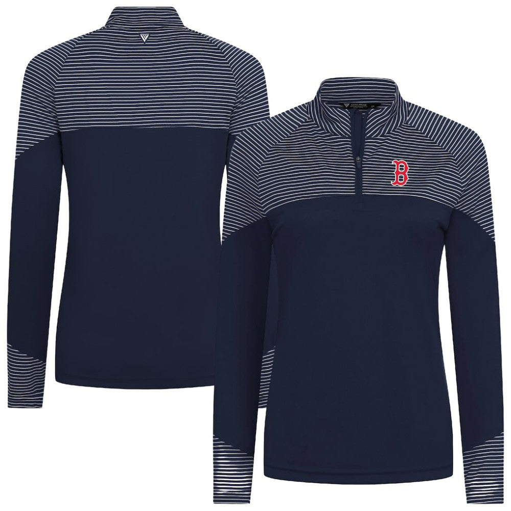 Boston Red Sox Levelwear Women's Classic Stripes Insignia 2.0 Raglan Quarter-Zip Top - Navy