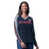 Cleveland Guardians G-III 4Her by Carl Banks Women's Top Dog Raglan Long Sleeve V-Neck T-Shirt - Navy