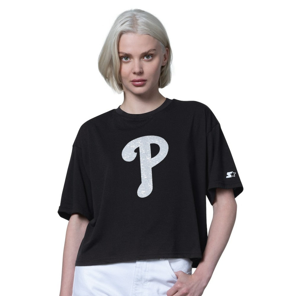 Philadelphia Phillies Starter Women's Holy Grail Boxy Cropped T-Shirt - Black