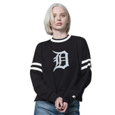 Detroit Tigers Starter Women's Rally Cropped Drop Shoulder Crewneck Sweatshirt - Black