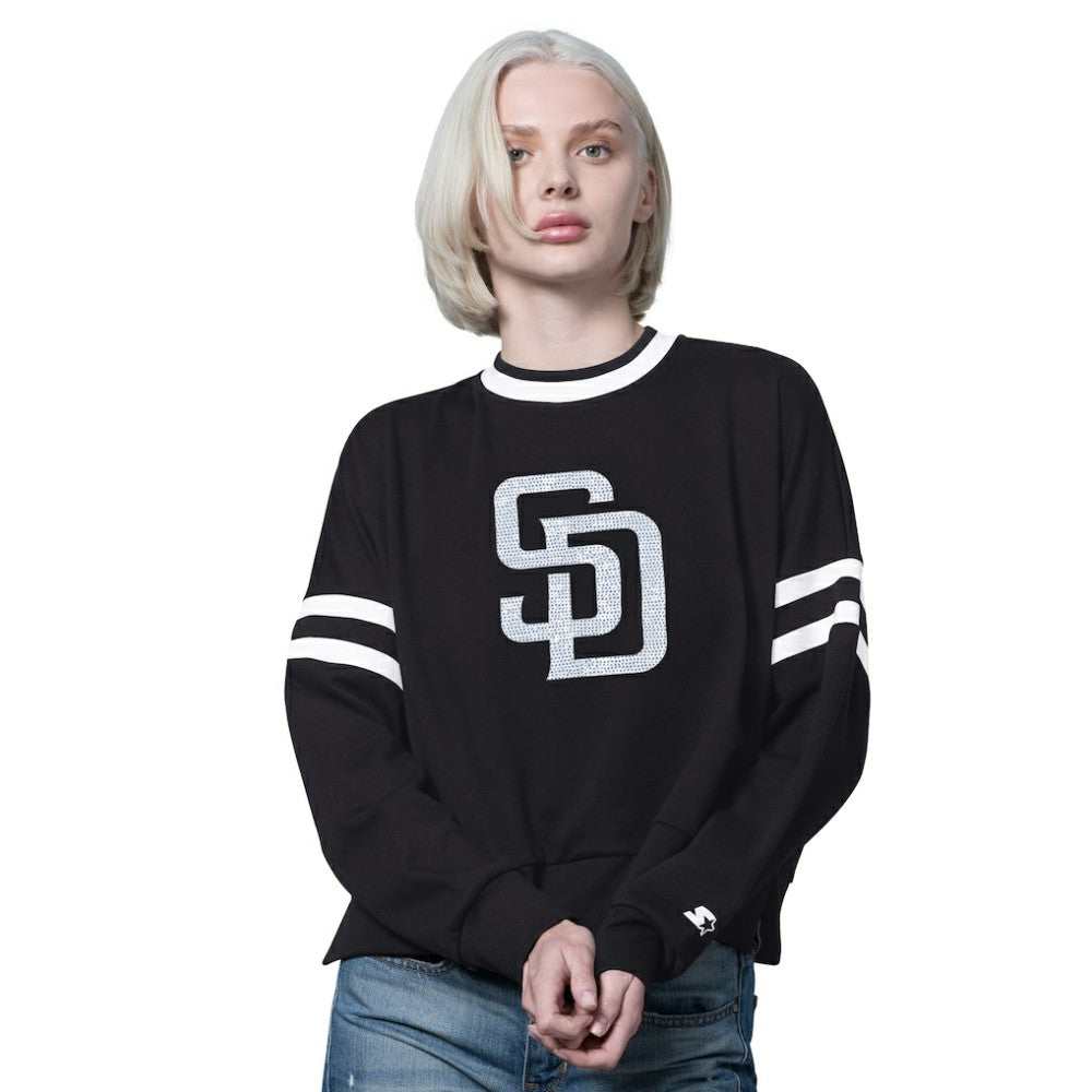San Diego Padres Starter Women's Rally Cropped Drop Shoulder Crewneck Sweatshirt - Black