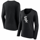 Chicago White Sox Women's Logo Long Sleeve V-Neck T-Shirt - Black
