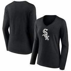 Chicago White Sox Women's Logo Long Sleeve V-Neck T-Shirt - Black