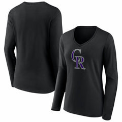 Colorado Rockies Women's Logo Long Sleeve V-Neck T-Shirt - Black