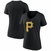 Pittsburgh Pirates Women's Logo V-Neck T-Shirt - Black