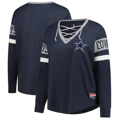 Dallas Cowboys New Era Women's Plus Size Throwback Lace-Up Long Sleeve T-Shirt - Navy online