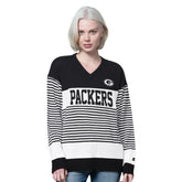 Green Bay Packers Starter Women's No Huddle Striped V-Neck Sweater - Black discount