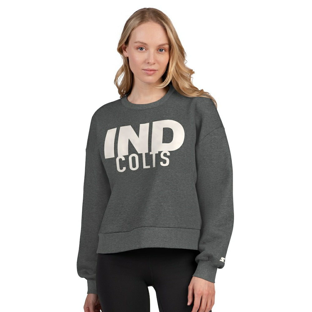 Indianapolis Colts Starter Women's Show Up Cropped Fleece Pullover Sweatshirt - Heather Gray sale