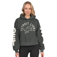 Detroit Lions Starter Women's Star Player Cropped Fleece Pullover Hoodie - Heather Charcoal for sale