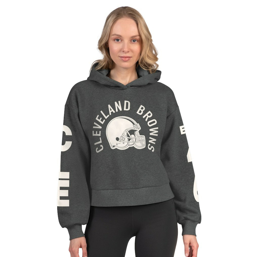 Cleveland Browns Starter Women's Star Player Cropped Fleece Pullover Hoodie - Heather Charcoal discount