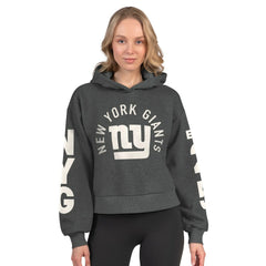 New York Giants Starter Women's Star Player Cropped Fleece Pullover Hoodie - Heather Charcoal outlet