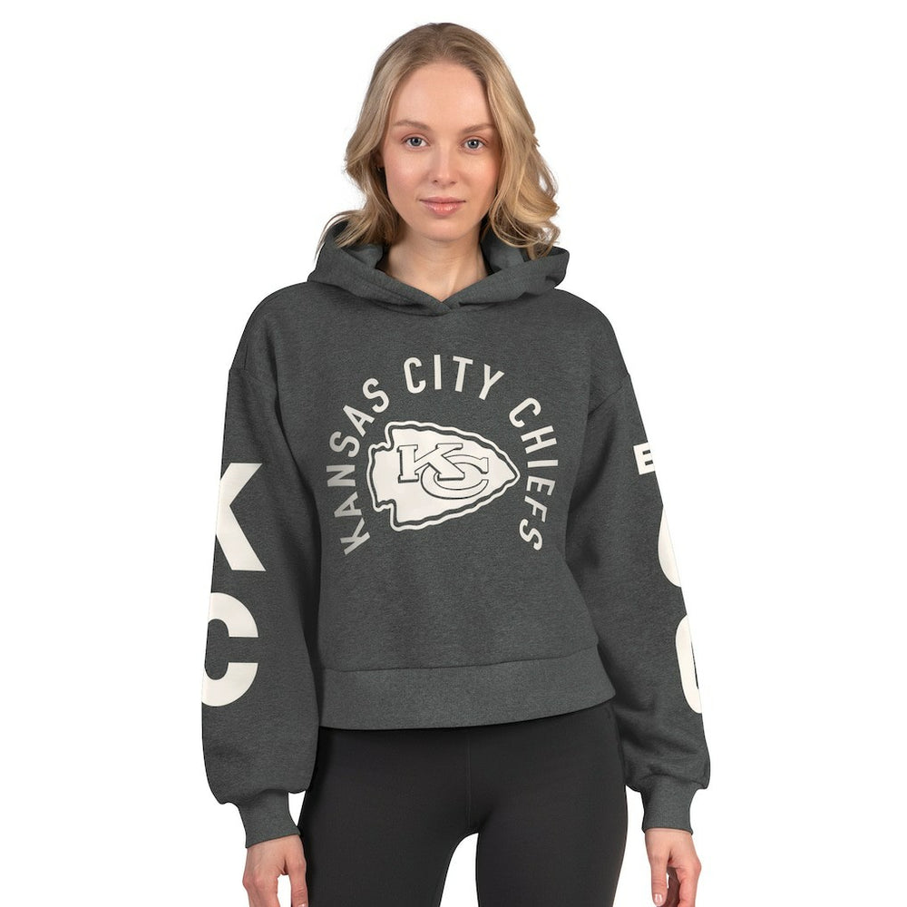 Kansas City Chiefs Starter Women's Star Player Cropped Fleece Pullover Hoodie - Heather Charcoal online