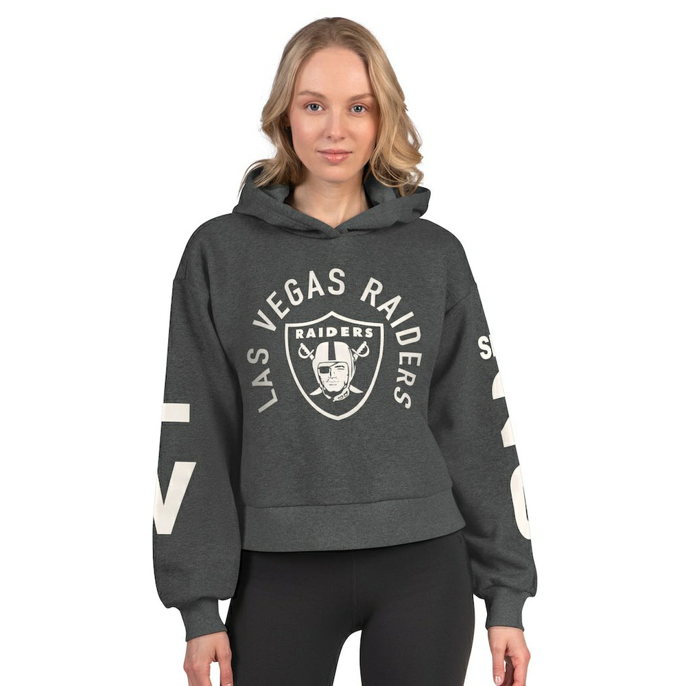 Las Vegas Raiders Starter Women's Star Player Cropped Fleece Pullover Hoodie - Heather Charcoal cheap