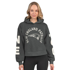 New England Patriots Starter Women's Star Player Cropped Fleece Pullover Hoodie - Heather Charcoal outlet