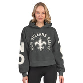 New Orleans Saints Starter Women's Star Player Cropped Fleece Pullover Hoodie - Heather Charcoal on sale