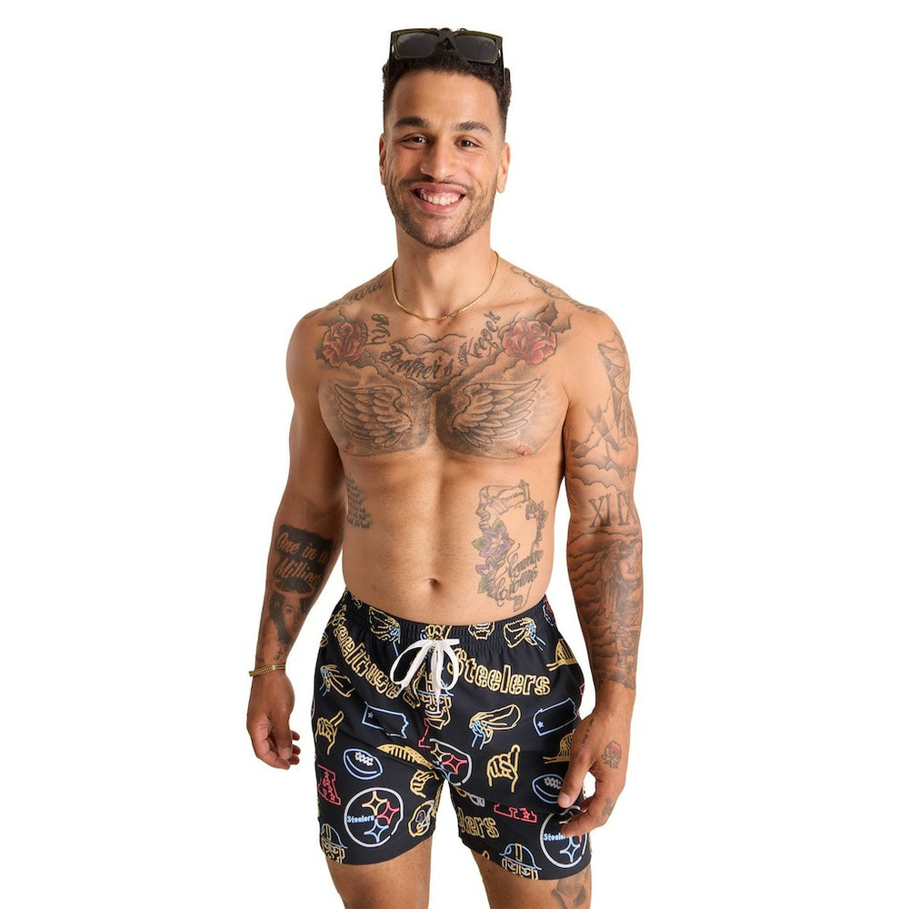 Pittsburgh Steelers Chubbies The Neon 5.5" Classic Lined Swim Trunks - Black on sale